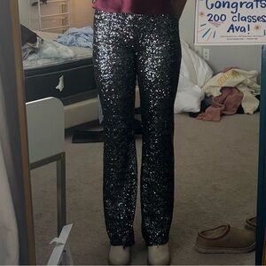 Zara Black Sequin Straight Leg Pants
